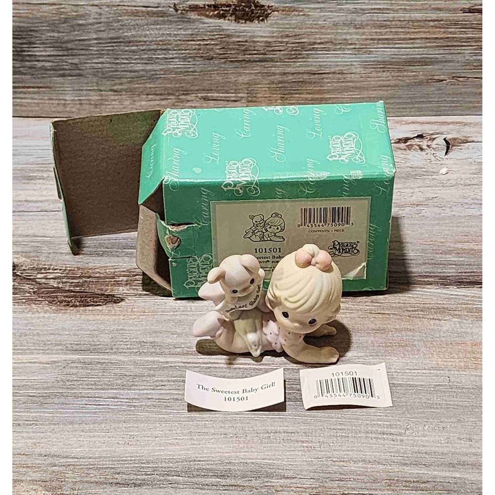NEW Precious Moments 101501 Porcelain Girl With Toy Dog Crawling Pose Figurine